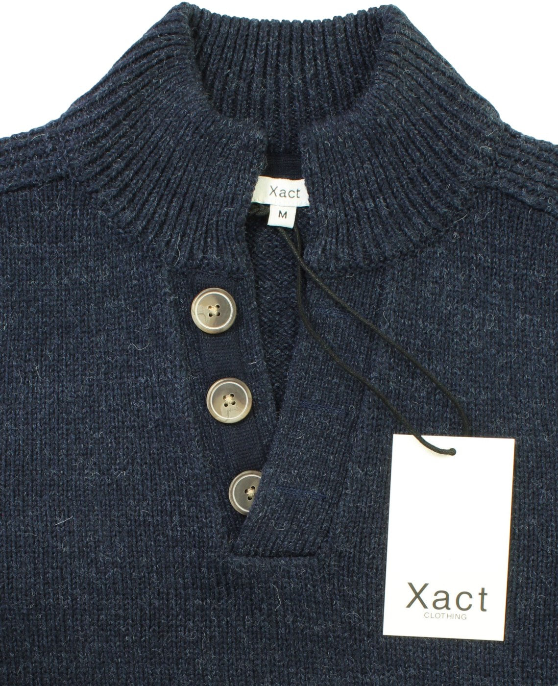 Xact Mens 3 Button Wool Blend Jumper (Indigo Marl Twist, S)-4