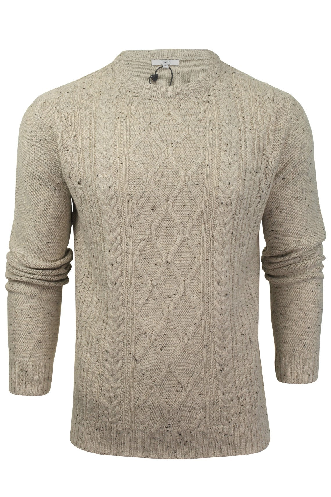 Xact Mens Crew Neck  Fishermans Jumper (Oatmeal, S)-Main Image