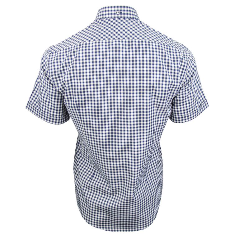 Mens Short Sleeve Gingham Check Shirt Button Down Collar Slim Fit By Xact-2