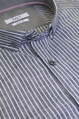 Xact Mens Linen Mix Stripe Shirt - Long Sleeved - Slim Fit