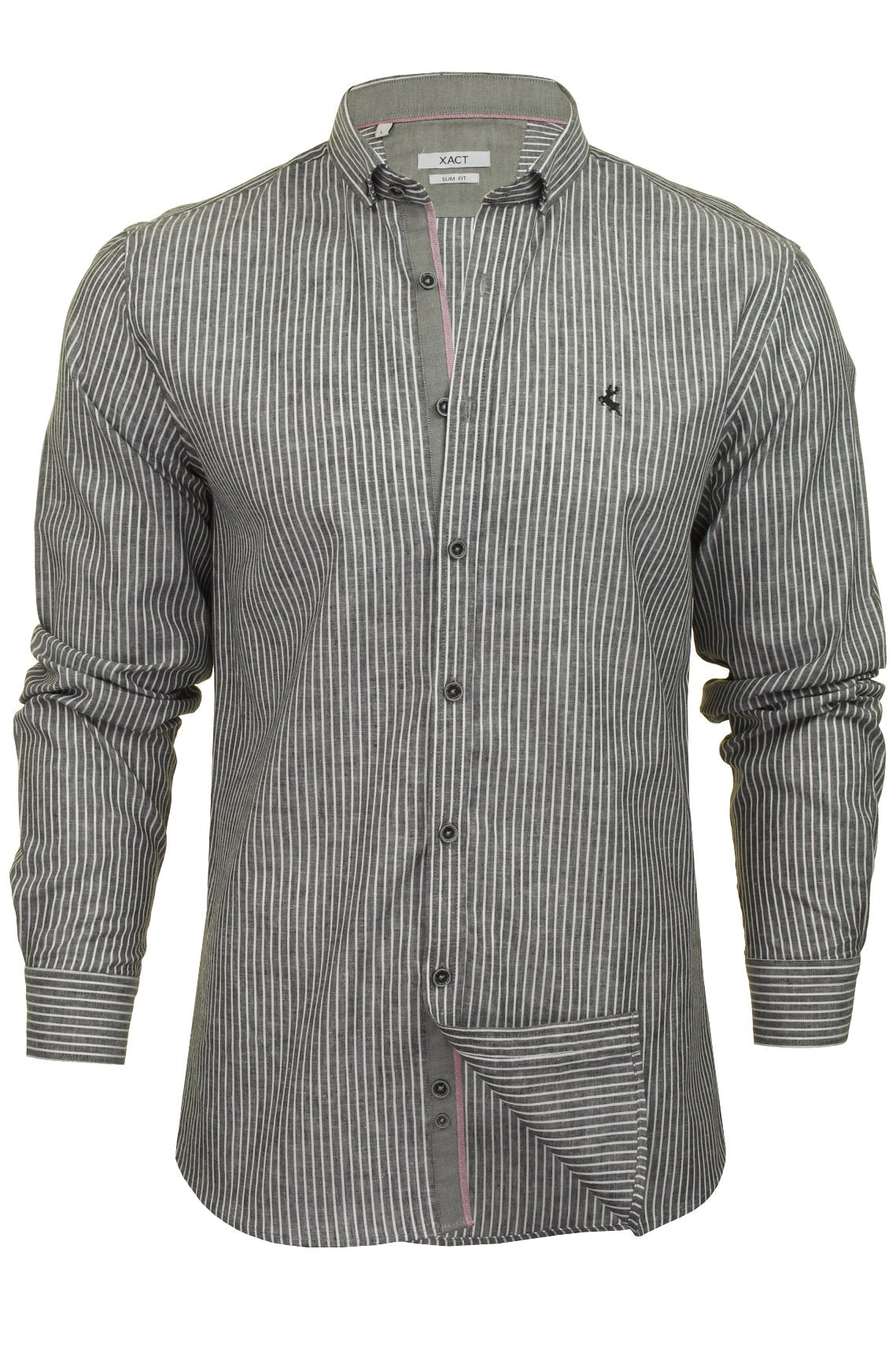 Xact Mens Linen Mix Stripe Shirt - Long Sleeved - Slim Fit-3