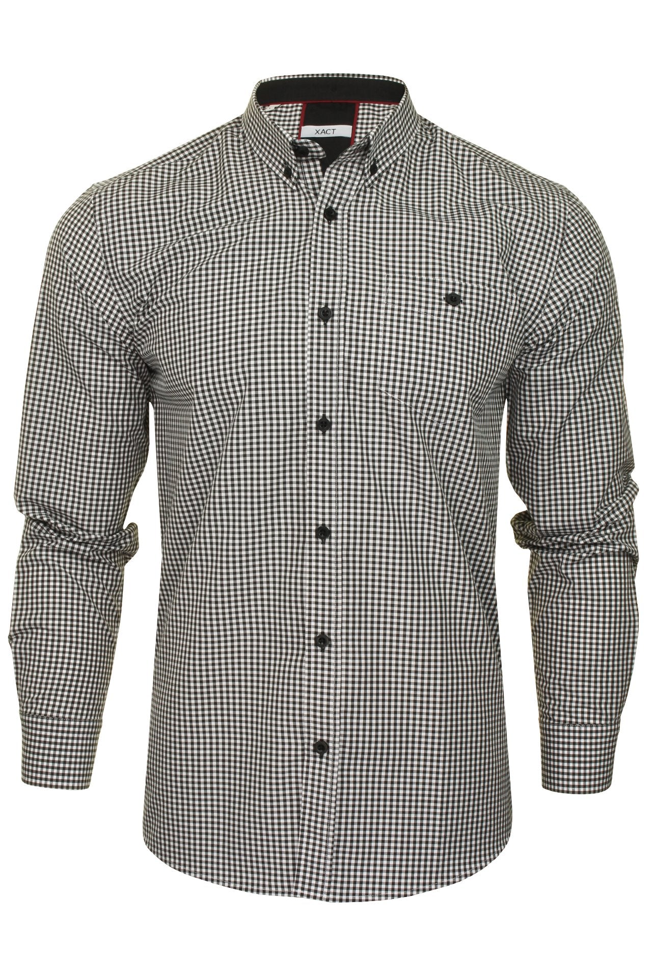 Xact Mens Slim Fit Gingham Check Shirt - Long Sleeved-2