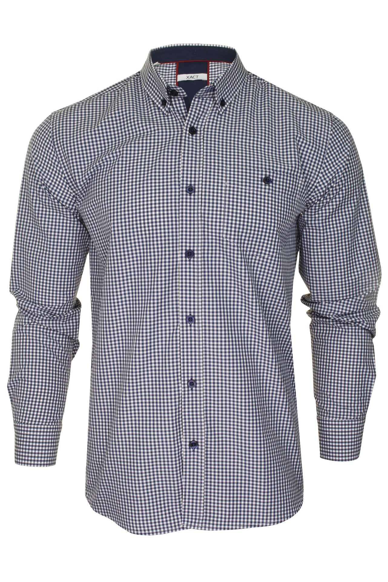 Xact Mens Slim Fit Gingham Check Shirt - Long Sleeved-Main Image